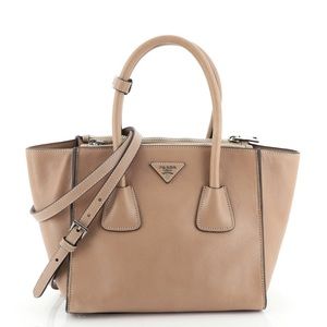 Rare Prada Glacé Calf Twin Pocket Tote Bag, Naturale